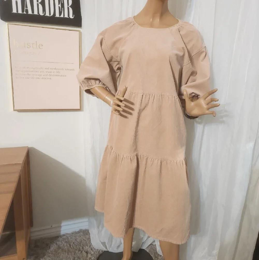 Everlane Blush Puff Sleeve Tiered Midi Sz M - Picture 4 of 14